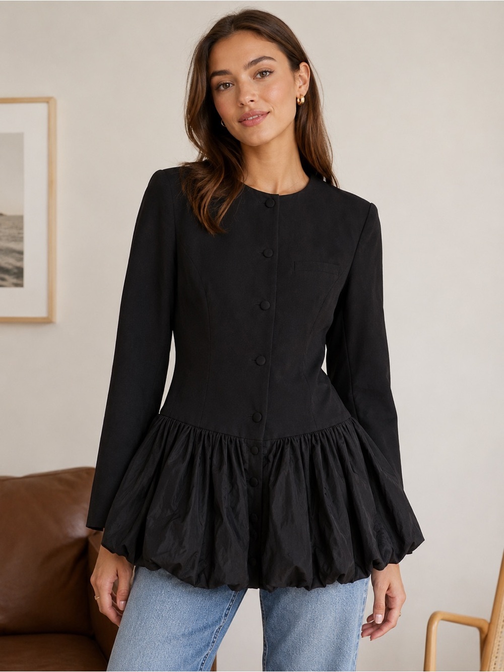 NWT Claire Rose x NA-KD Balloon Hem Blazer Dress Black EU 38 - Picture 5 of 5
